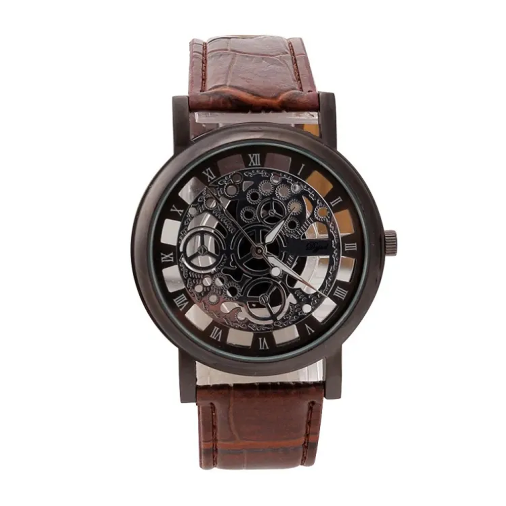 PU Leather Quartz Wrist Watch for Men - Brown 