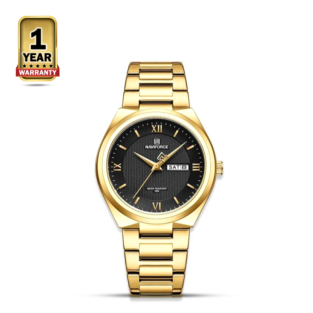 NAVIFORCE NF8030 Golden Stainless Steel Analog Watch For Men - Black and Golden