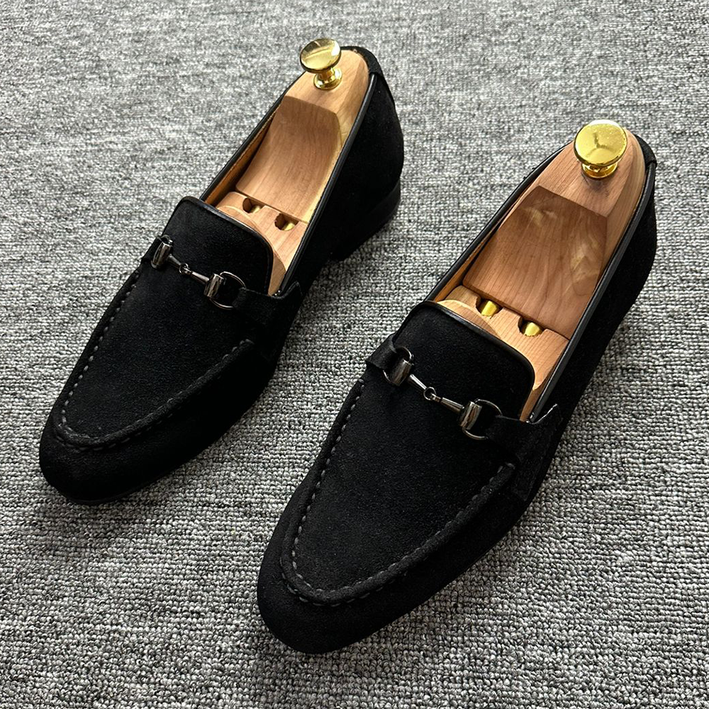 Leather Suede Horsebit Loafers	For Men - Black - 103-087