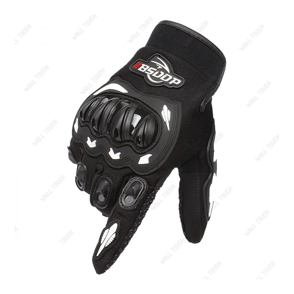 Synthetic Leather Full Finger Racing Gloves With Phone Touch - Black - 221657991