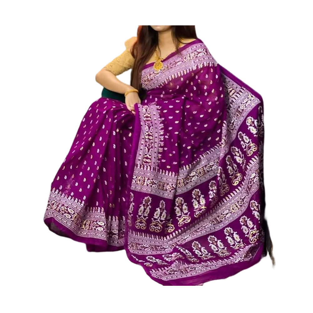 Half Silk Screen Print Saree For Woman - Multicolor