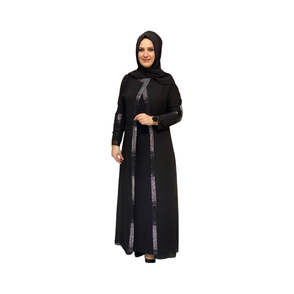 Dubai Cherry Abaya Borkha With Hijab For Women - Black - BK-K48