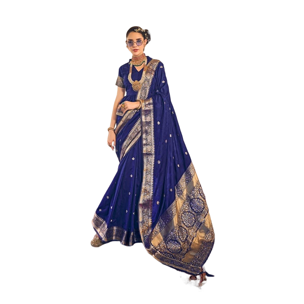 Proud PL-SE00035 Pure Soft Silk Saree For Women - Navy