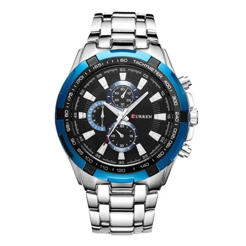 CURREN 8023 Stainless Steel Analog Watch for Men - Silver Blue and Black