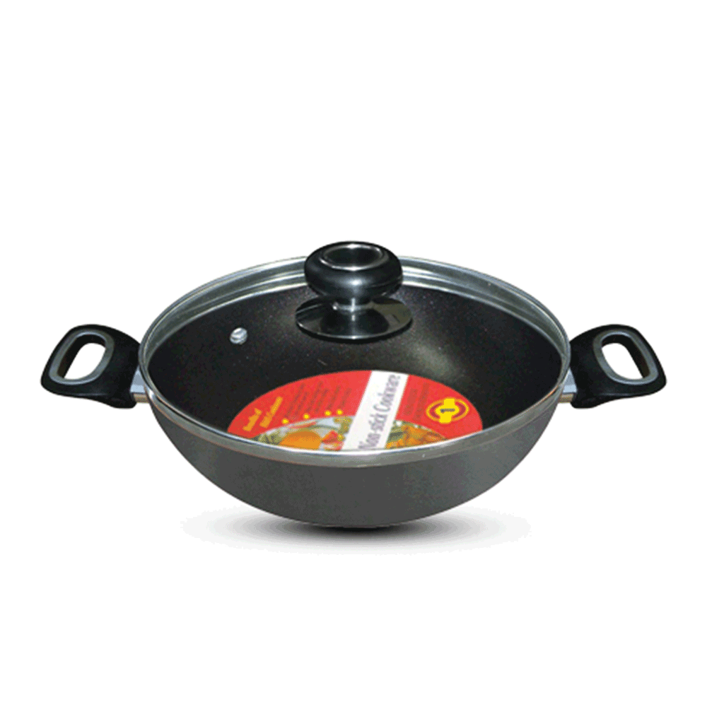 HandS 26 CM Non stick Aluminium Karai with glass Lid - Black