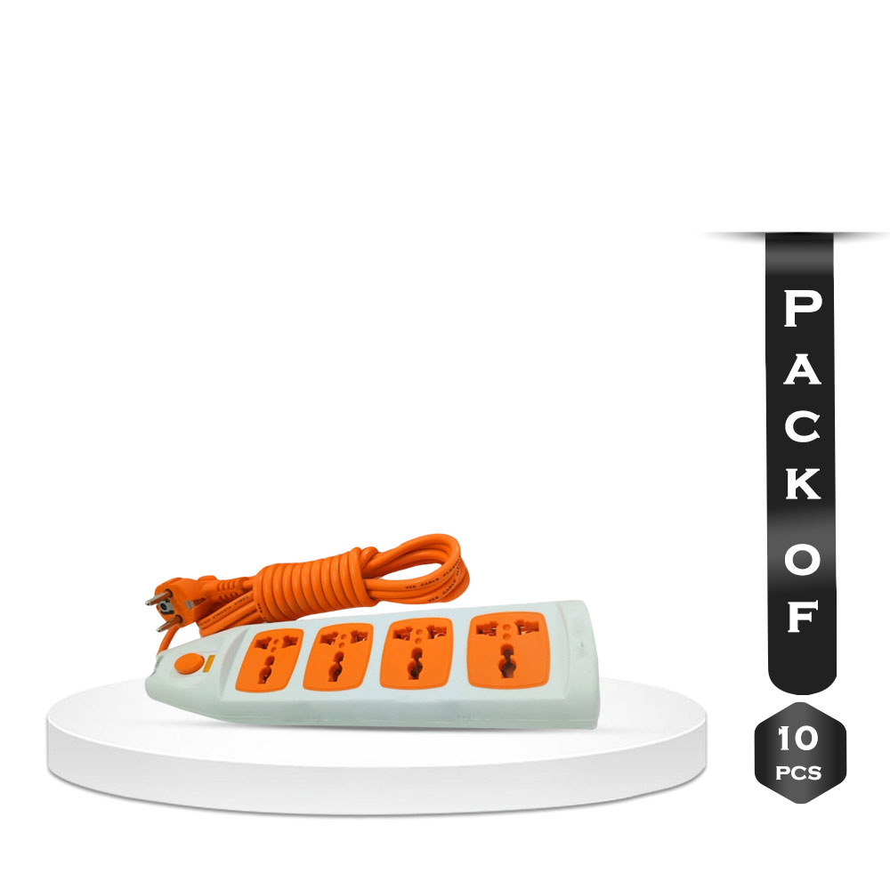 Pack of 10 Pcs Multi Plug - Orange - 4 Port  - 12 Feet