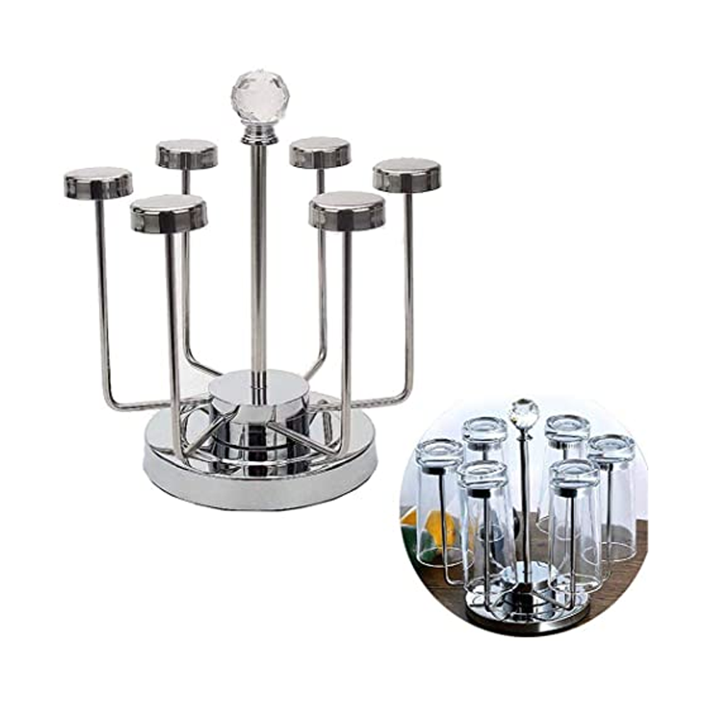 Stainless Steel Glass Stand - 6 Holder - Silver