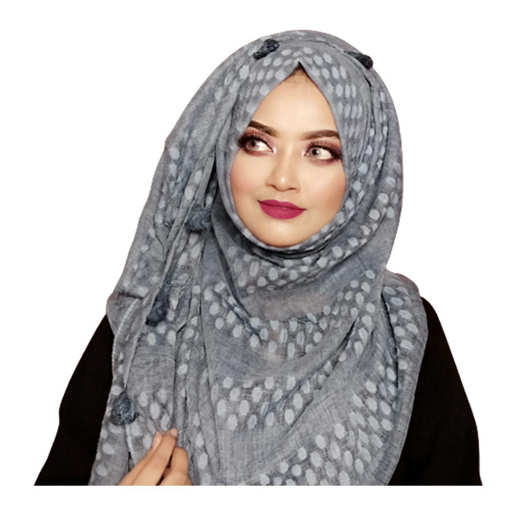 Soft Cotton Comfort Pretty Dotted Hijab For Women - Blue