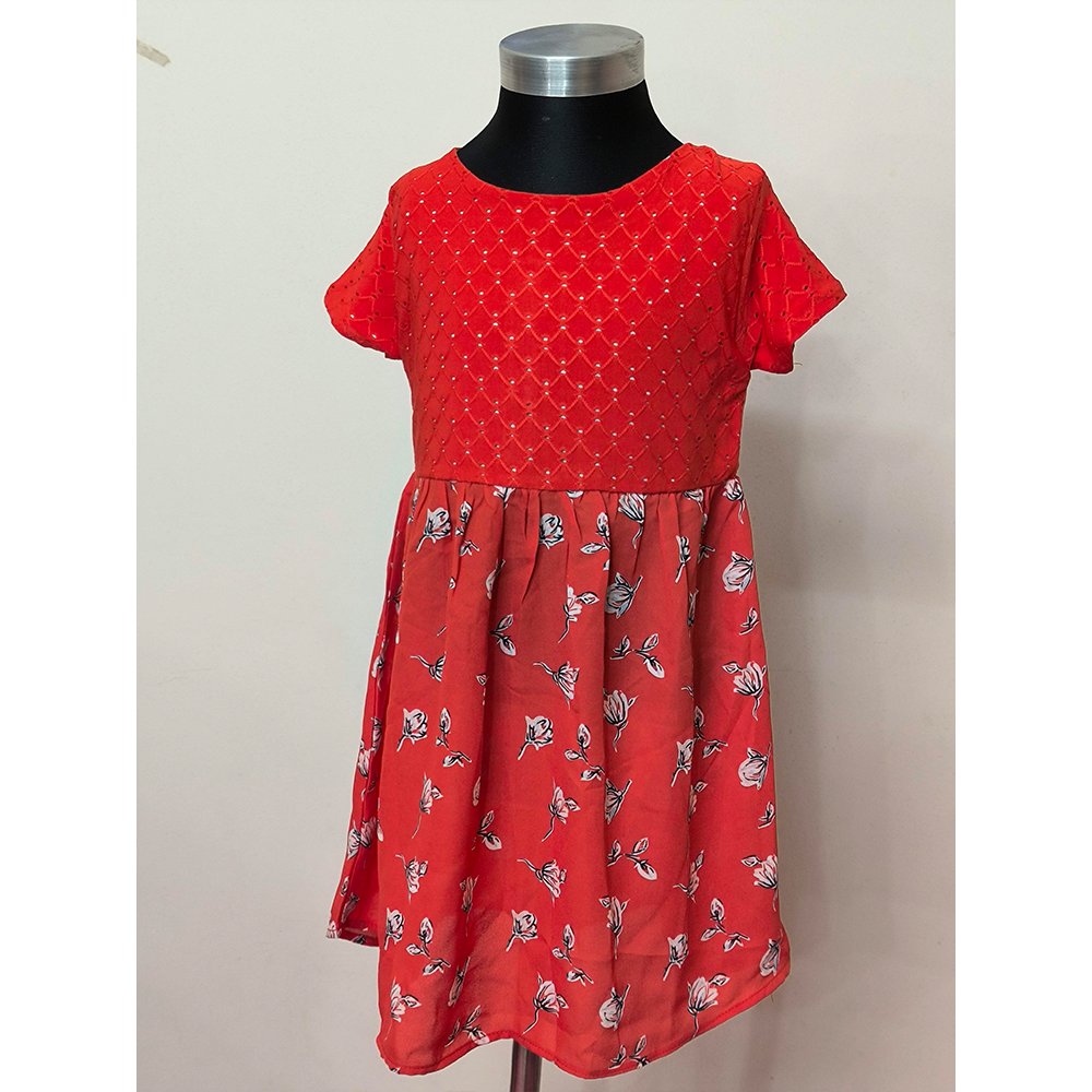 Cotton Frock for Baby Girls - Red - HP-05-GPF