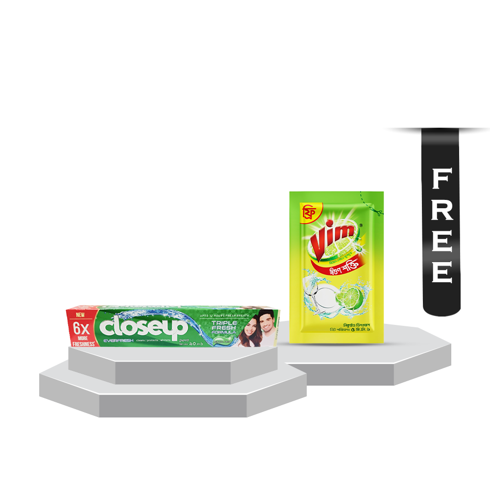 Closeup Toothpaste Menthol Fresh - 90g With Vim Liquid Dish Washer - 5ml Free