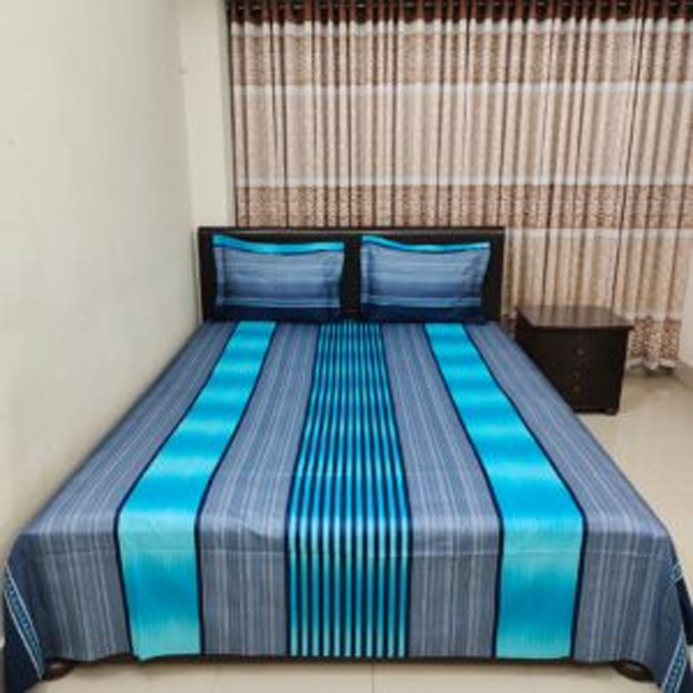 Twill Cotton King Size Bedsheet With 2 Pillow Covers - Multicolor - 09