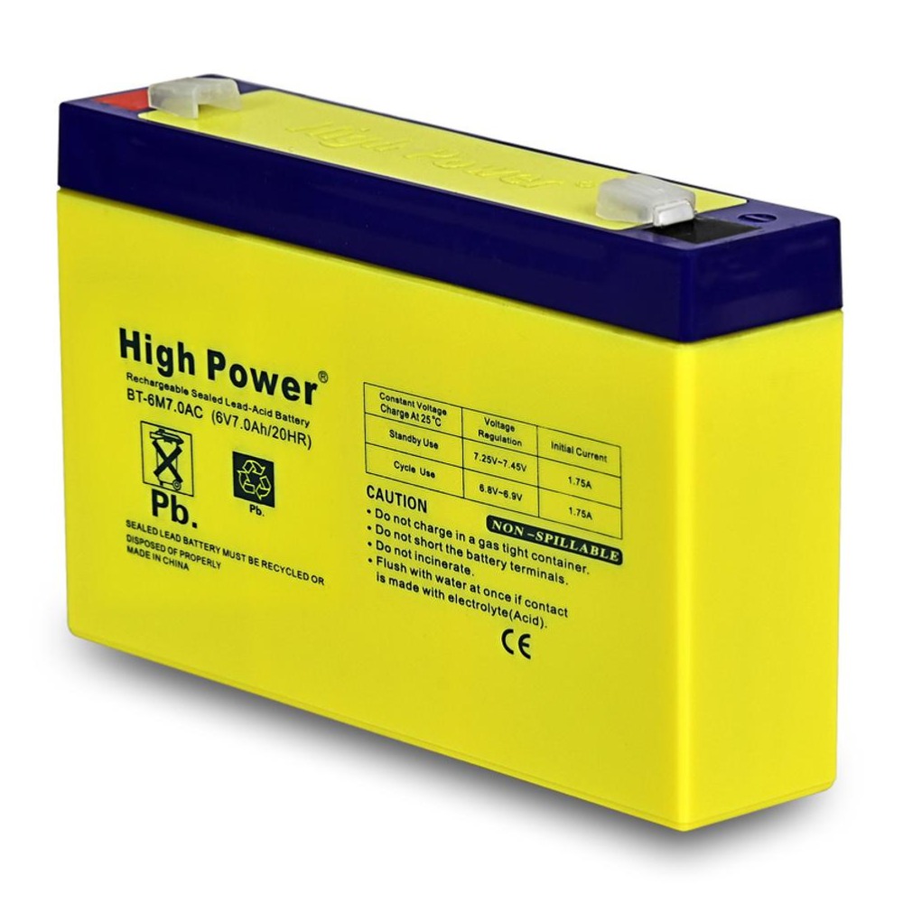 High Power 6V7.0 Ampere Rechargeable Sealed Lead-Acid Battery