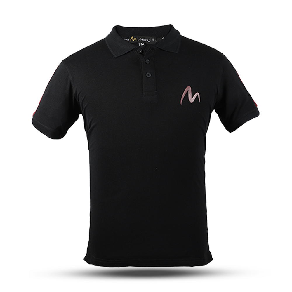 Cotton Pique Polo Short Sleeve T-Shirt For Men - Black - EMJ#POLOBLC