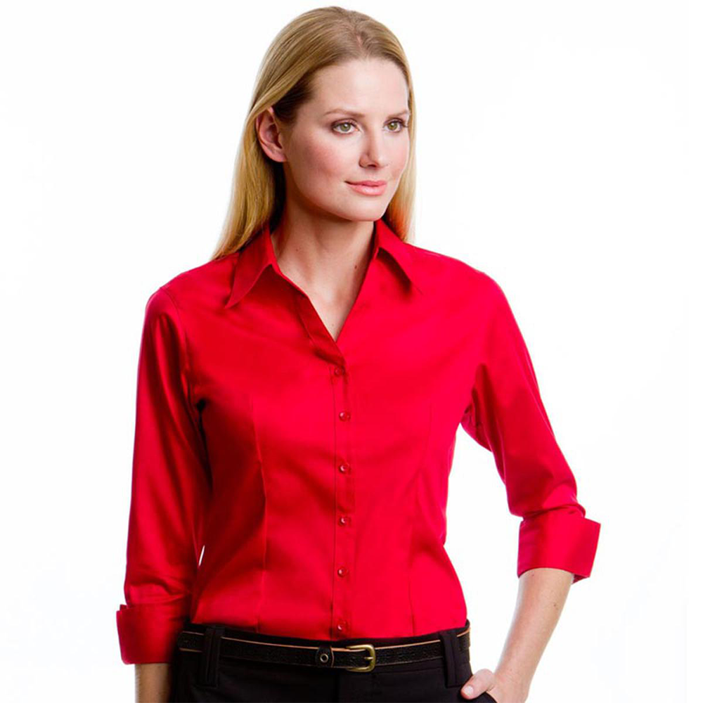 Cotton Full Sleeve Formal Shirt For Women - Red - u3036