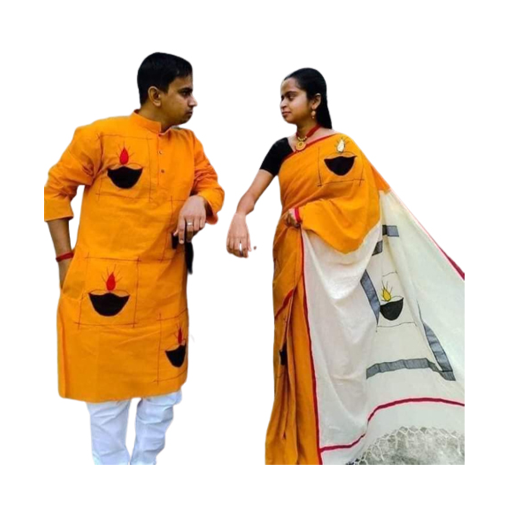 Half Silk Saree and Cotton Panjabi For Couple - CS-58