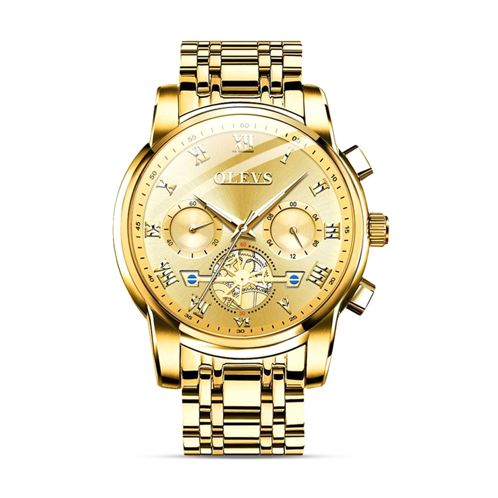 Olevs 2859 Stainless Steel Wristwatch For Men Golden