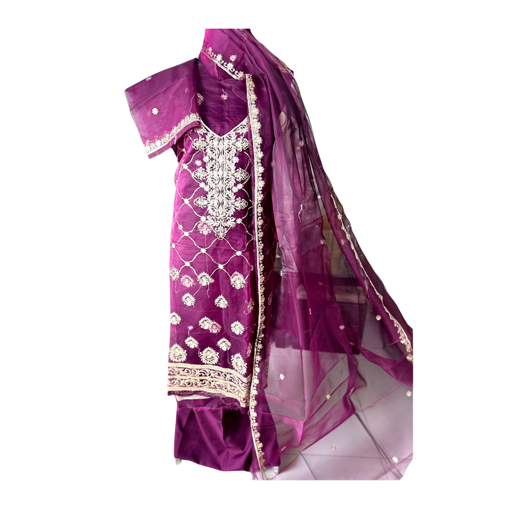 Unstitched Pakistani Organza Salwar Kameez for Women - Purple