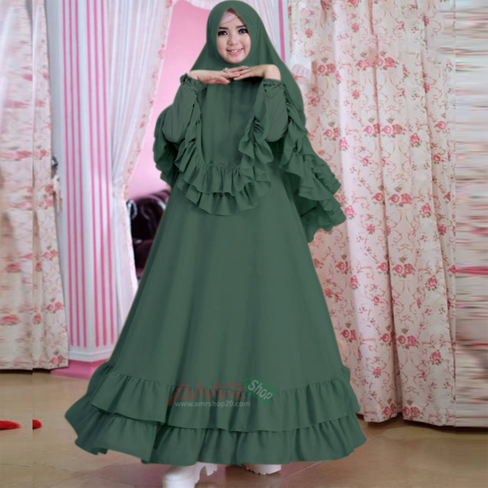 Dubai Cherry Irani Party Abaya Burkha Set For Women - Bottle Green