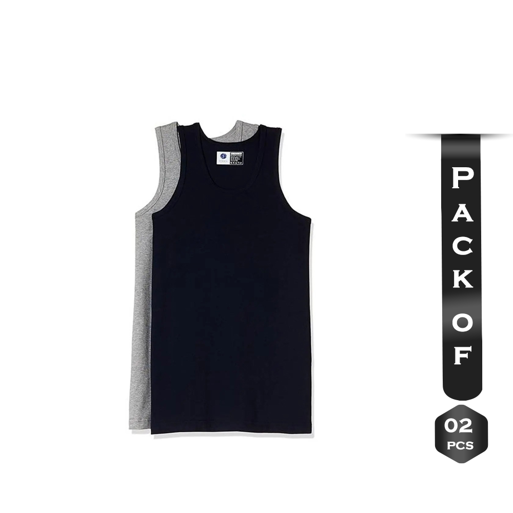 Pack of 2 Pcs Cotton Sleeveless Vest For Men - Black - ST-14