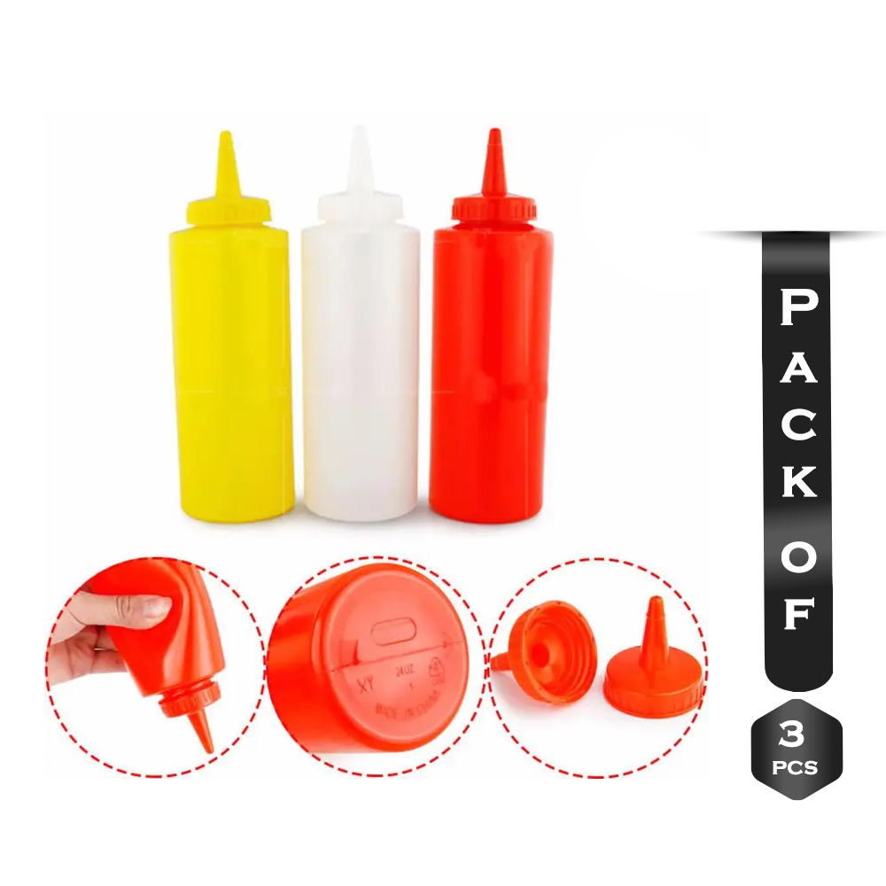 Pack Of 3 Pcs Ketchup Plastic Bottle - Multicolor