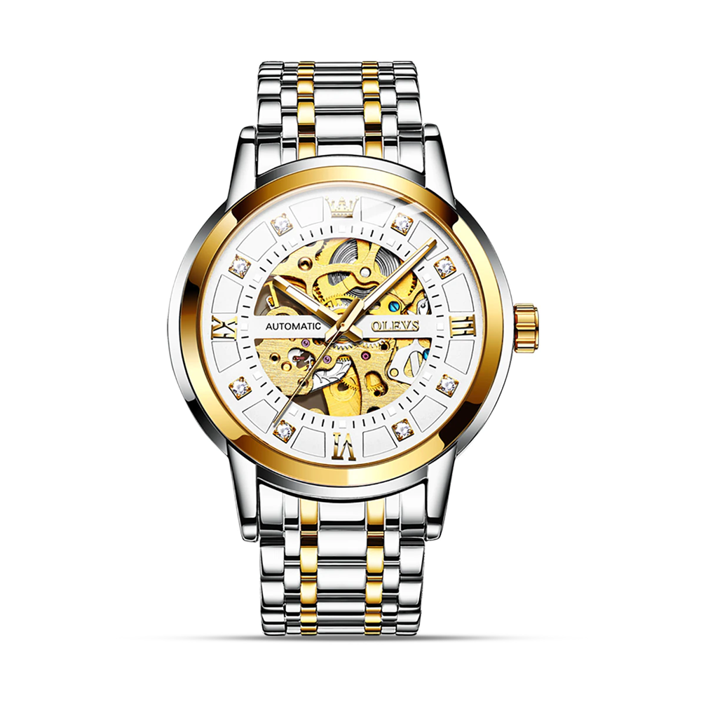 Olevs 9920 Stainless Steel Wrist Watch for Men - Golden White