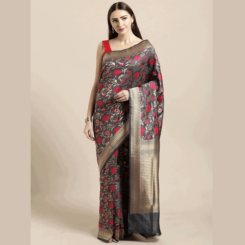 Silk Printed Saree With Blouse Piece For Women - Multicolor