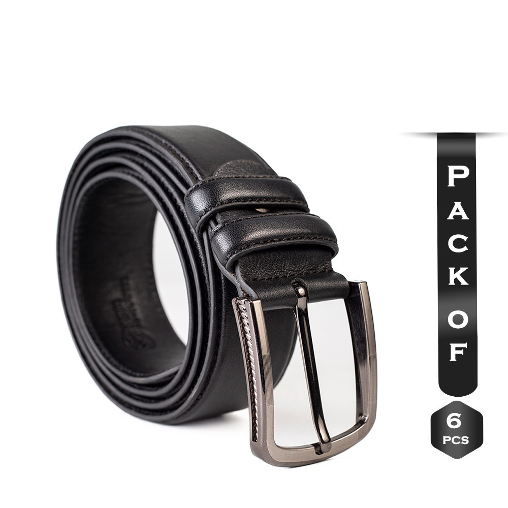 Pack Of 6 Pcs Loretta Leather Belt For Men - Black - B-001