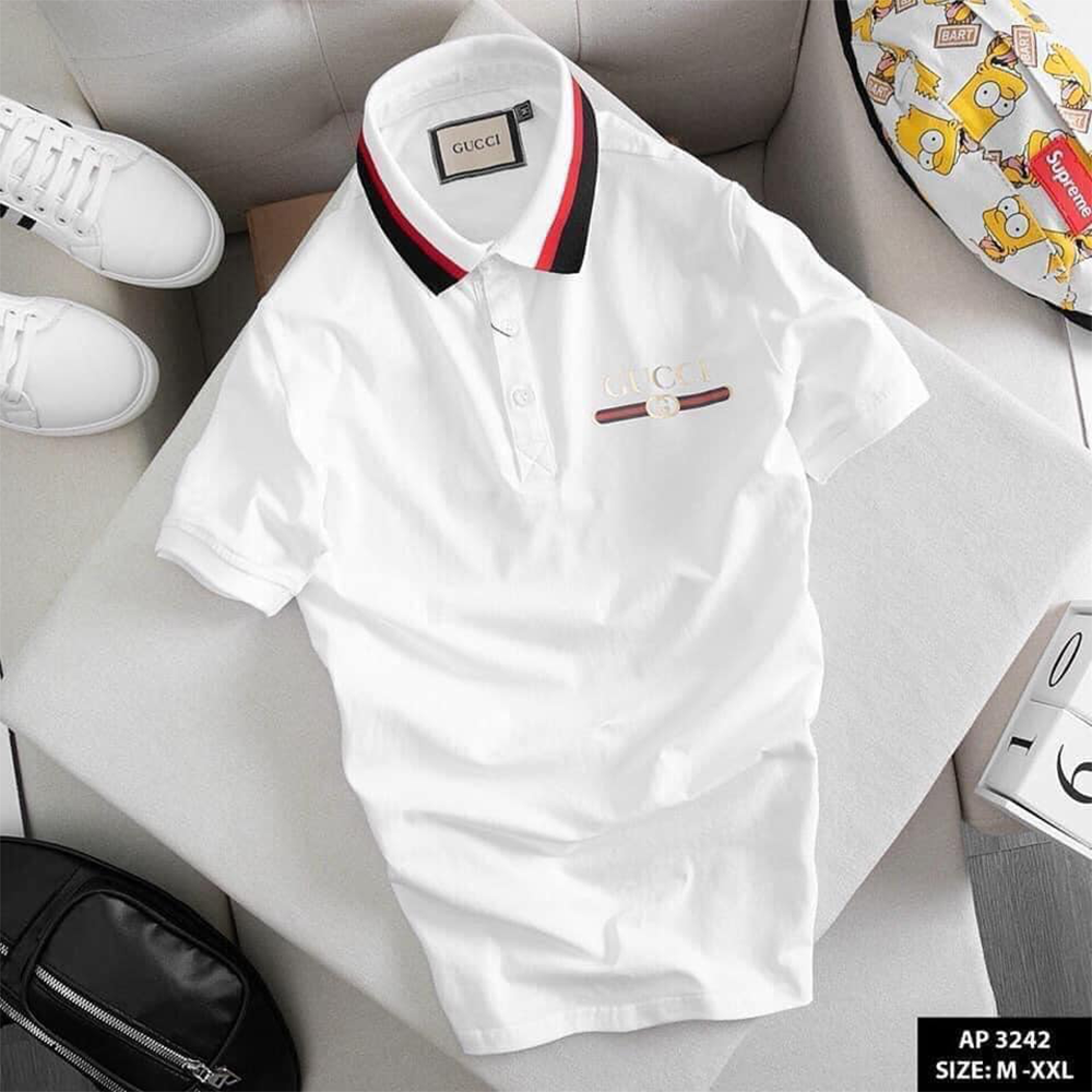 PK Cotton Half Sleeve Polo Shirt for Men - White