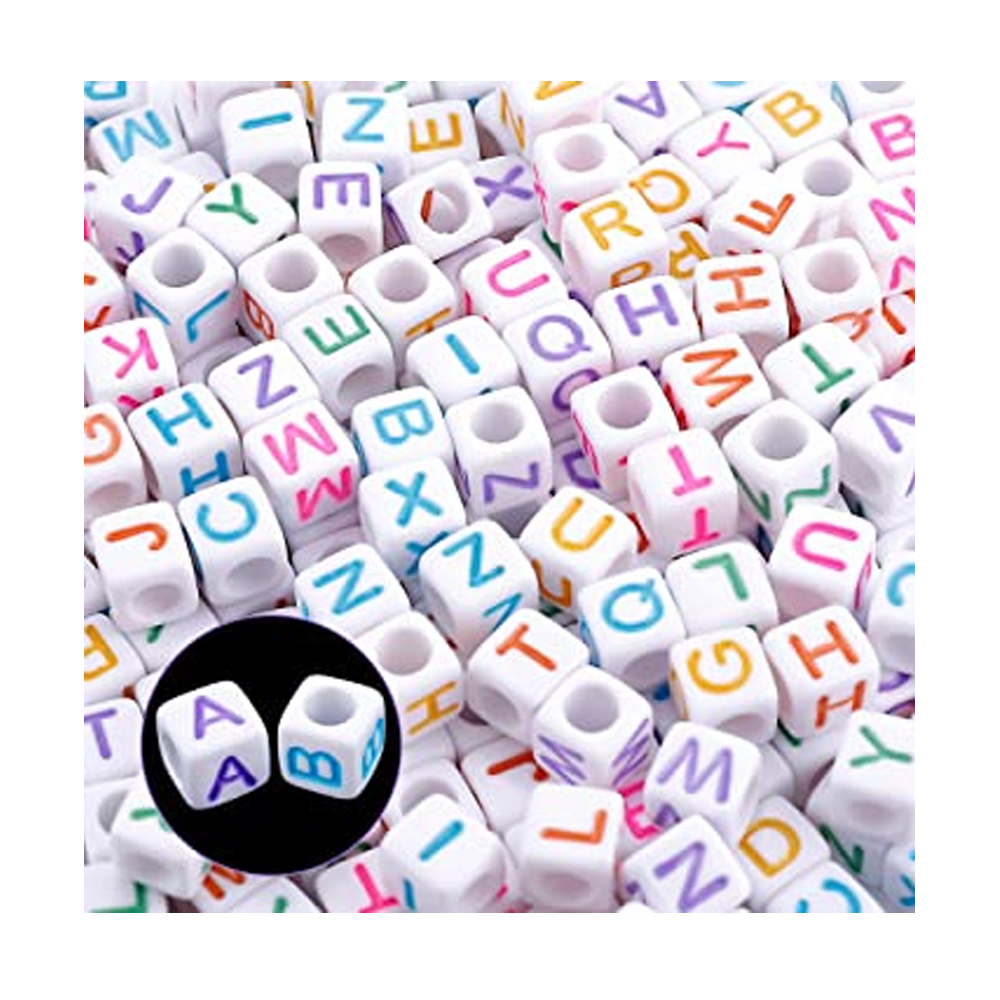 square Neon letter Alphabet Beads - 50 pcs - White - SA000CRFT081