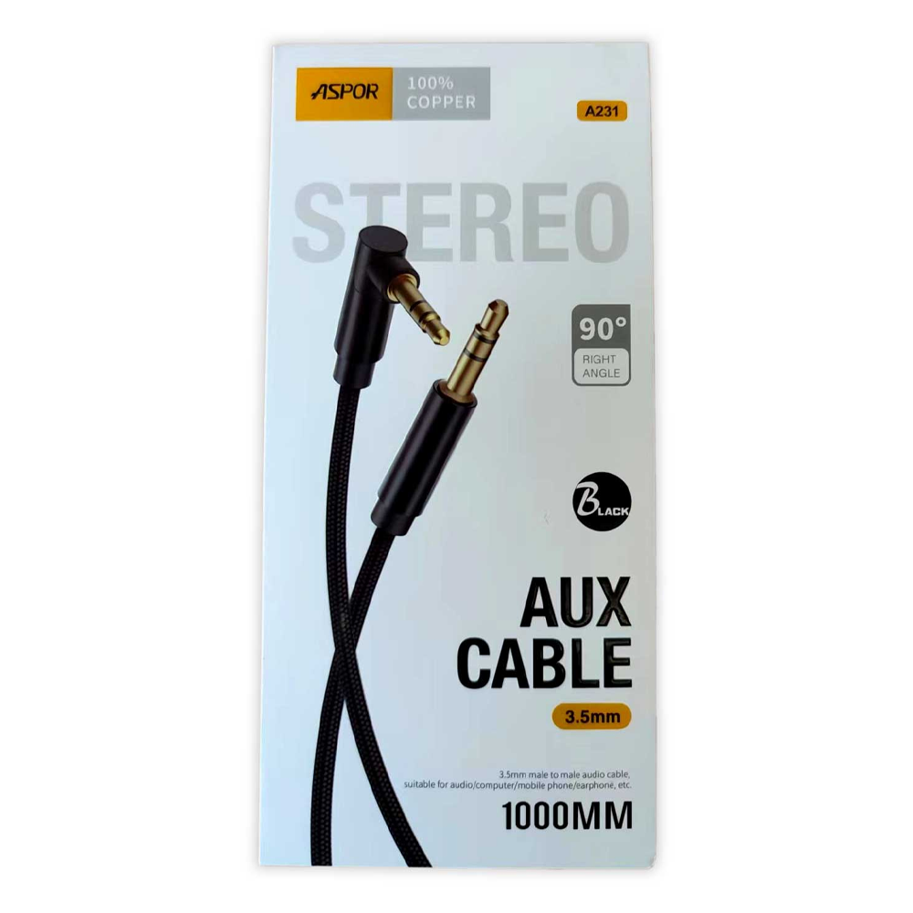 Aspor A231 Aux Male to Male Audio Cable 3.5 mm - Black