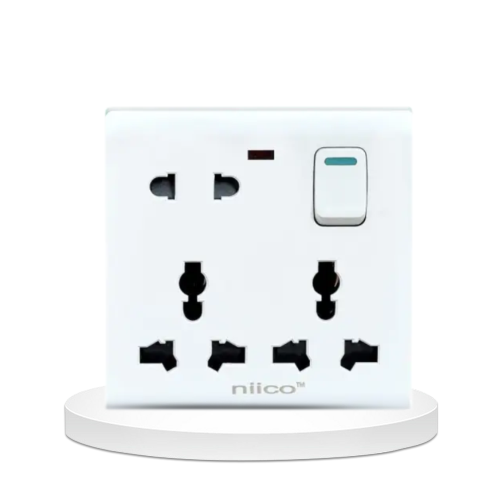 Niico Classic 8 Pin Wall Switch Socket - White