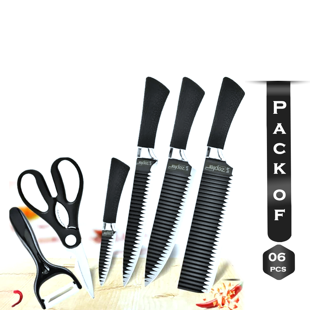Pack Of 6 Pcs Stainless Steel Kitchen Knife - Black - SN29