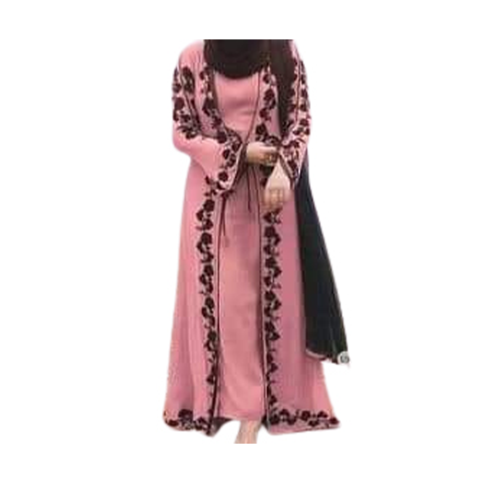 Dubai Cherry Embroidery Koti Burka For Women - BK-K15 - Pink