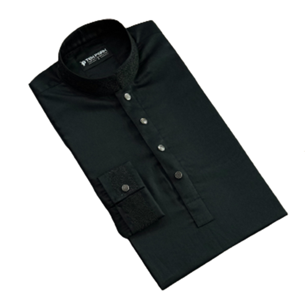 Cotton Panjabi For Men - Black - TP-15