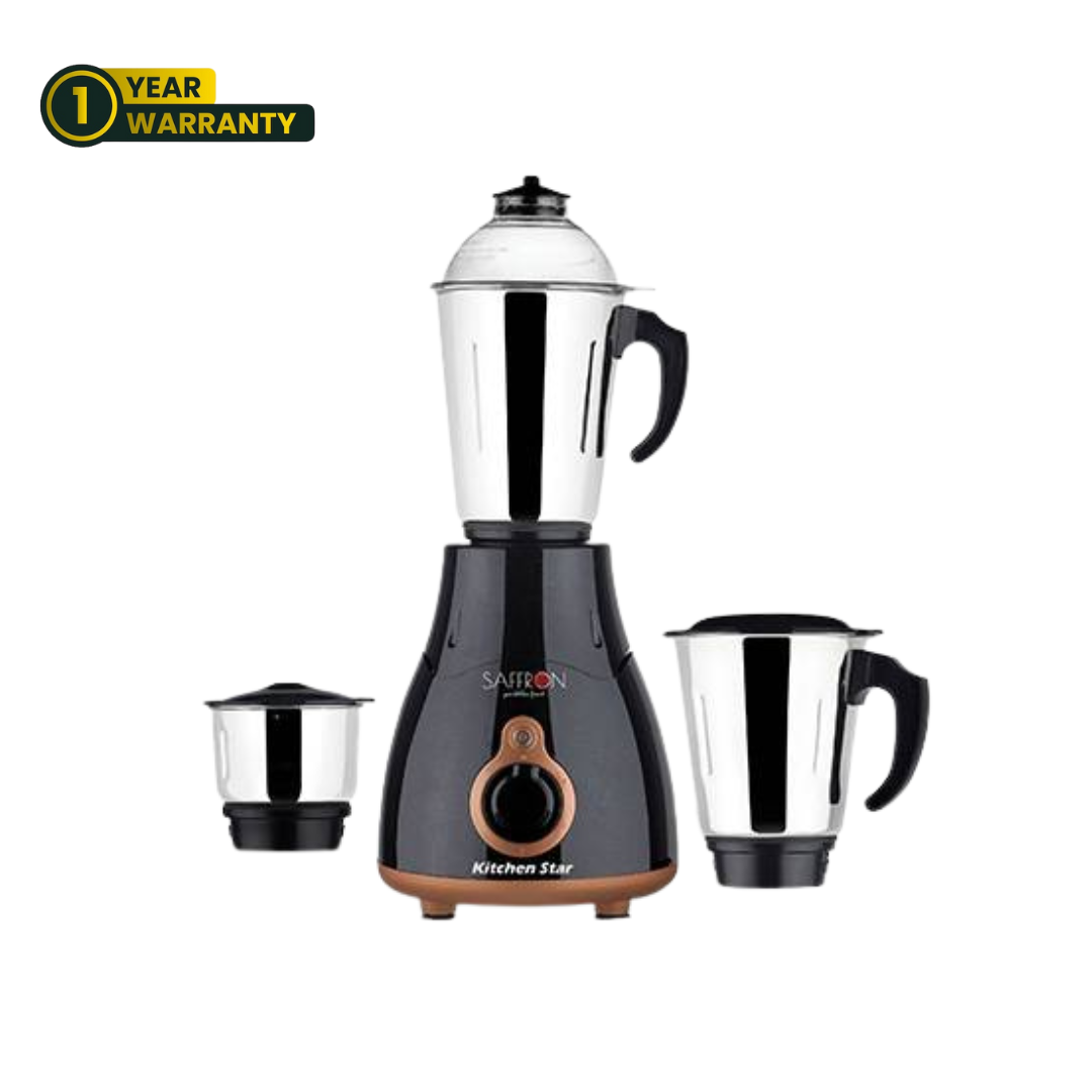 Saffron Kitchen Star Mixer Grinder (3 Jars, Metallic Black, Steel)