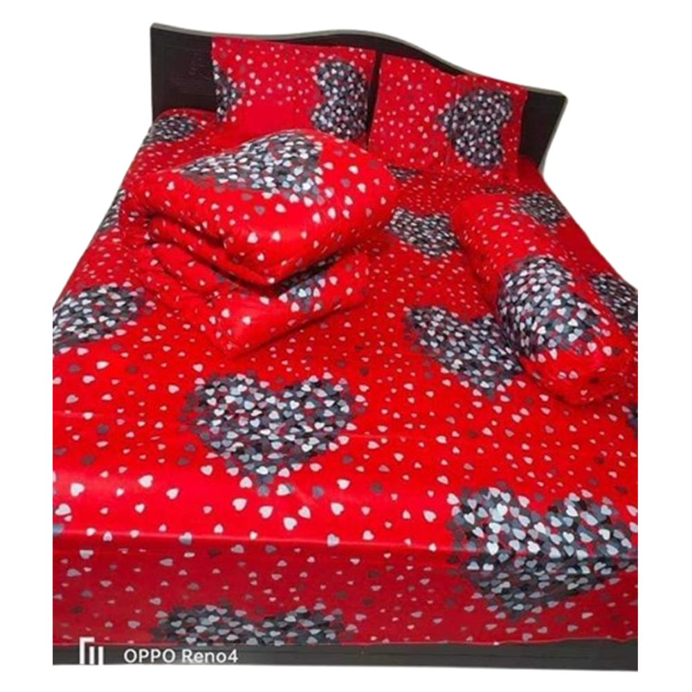 Twill Cotton King Size Five In One Comforter Set - Red and Black - CFS-181