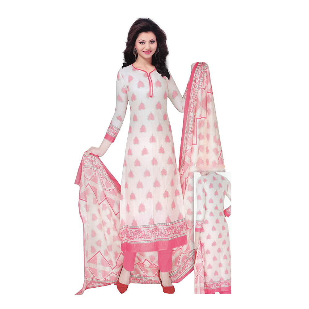 Unstitched Swiss Cotton Screen Printed Salwar Kameez For Women - Pink and White - 2300