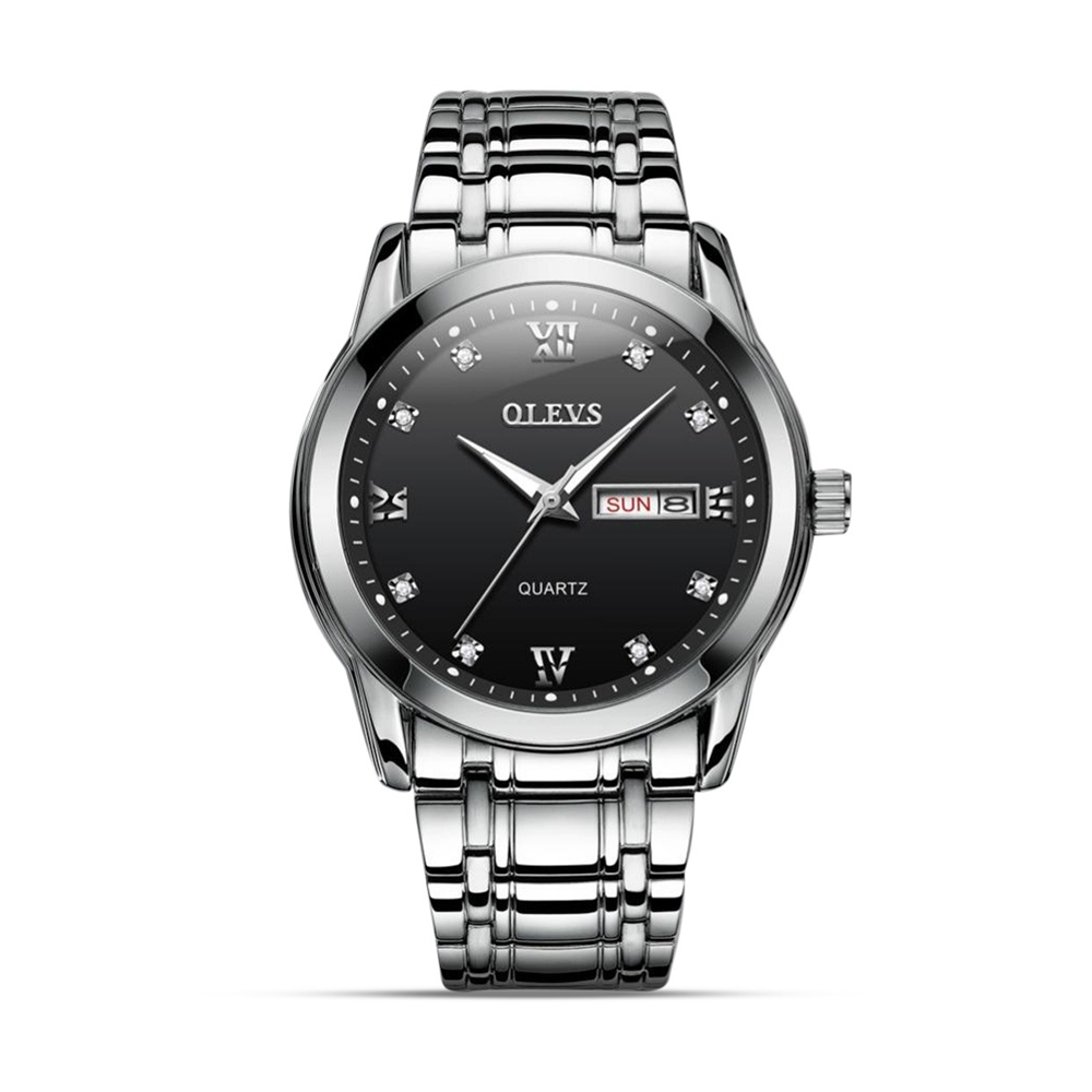 Olevs 8691 Stainless Steel Wrist Watch For Men Silver and Black