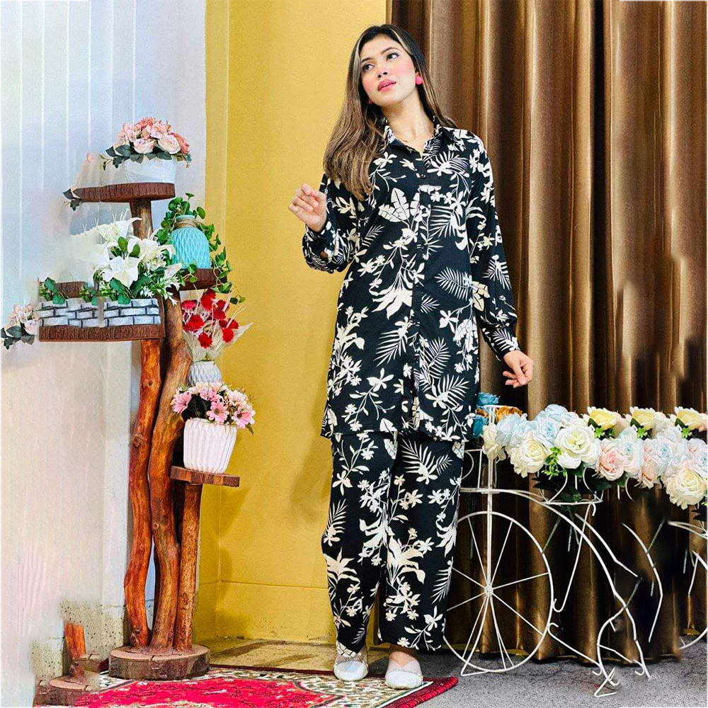 Japani Silk Western Shirt with Pant for Women - Black - WQS6873