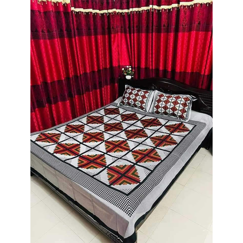 Twill Cotton King Size Double Bed Sheet With Pillow Cover - Multicolor - BT 05