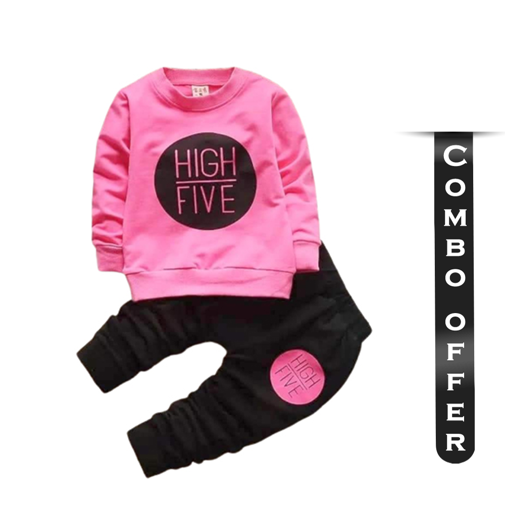 Combo Offer Terry Cotton Winter Sweat Shirt With Pant For Kids - Pink and Black - BD-18