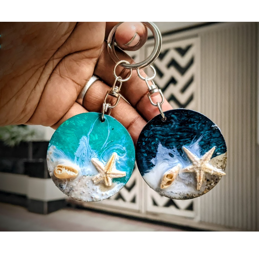 Resin Ocean Key Ring Art - 1.5 Inch - Multicolor