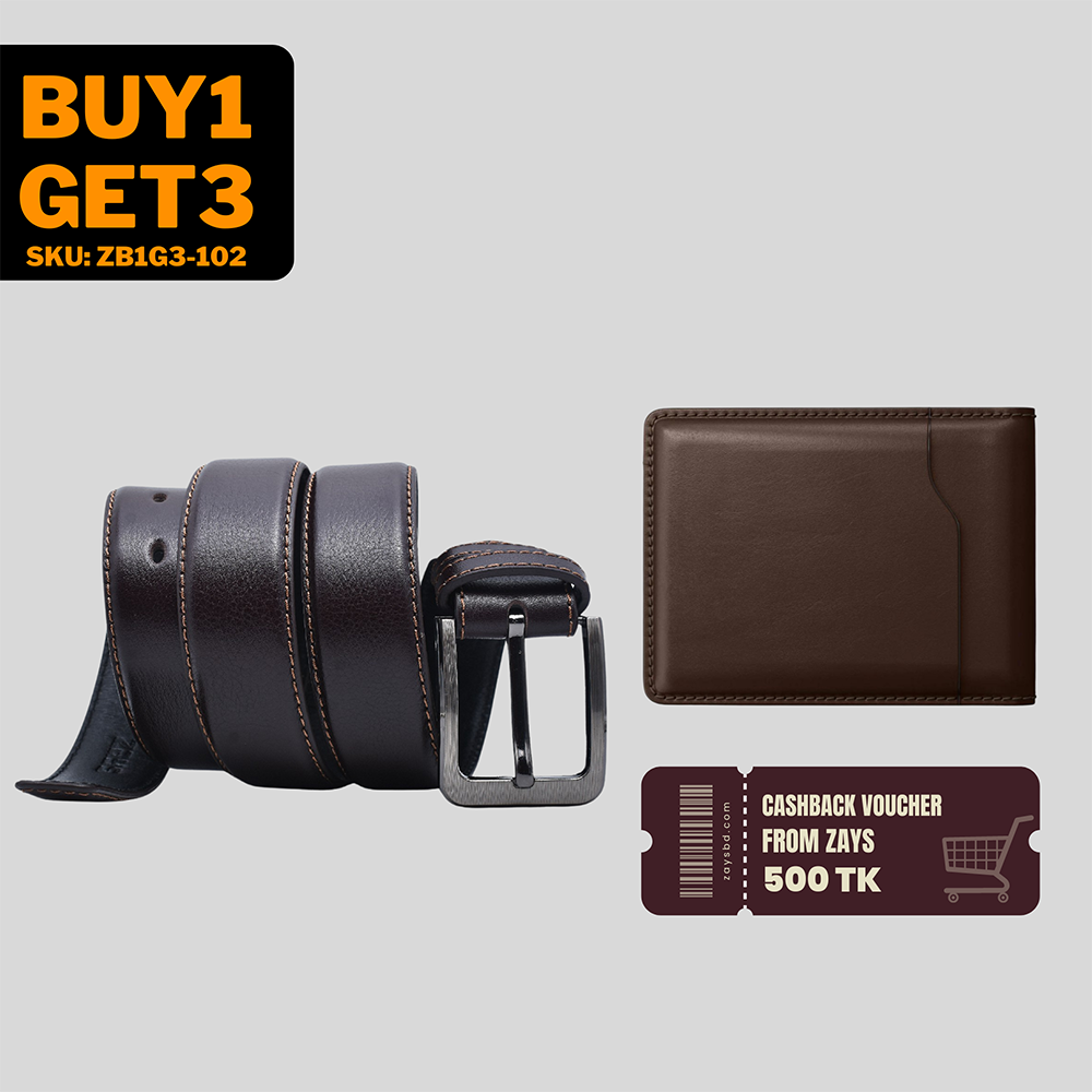 Buy 1 Get 3 Leather Belt and Free Leather Wallet and Cashback Voucher - Chocolate - ZB1G3-102