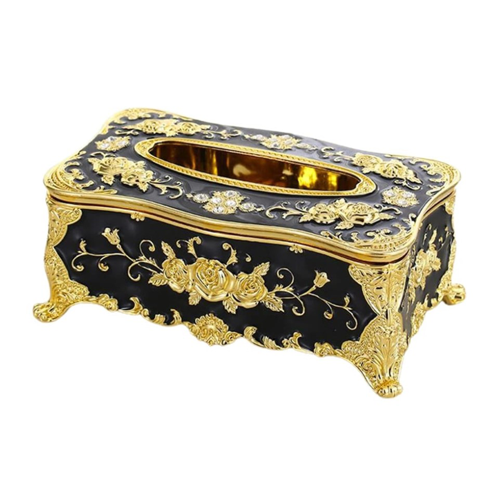 Luxury E Style Tissue Box - Black and Golden 