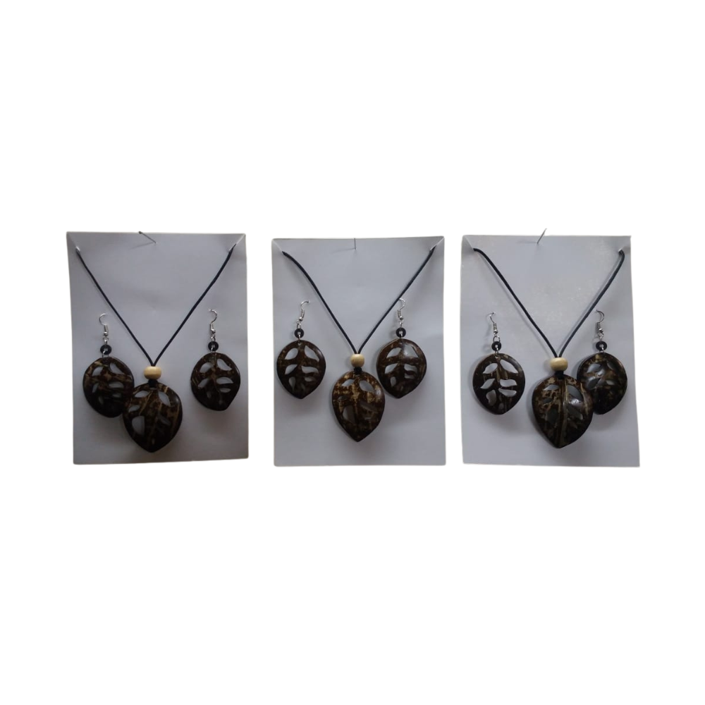 Coconut Shell Earring Set For Women - Brown - OR0012