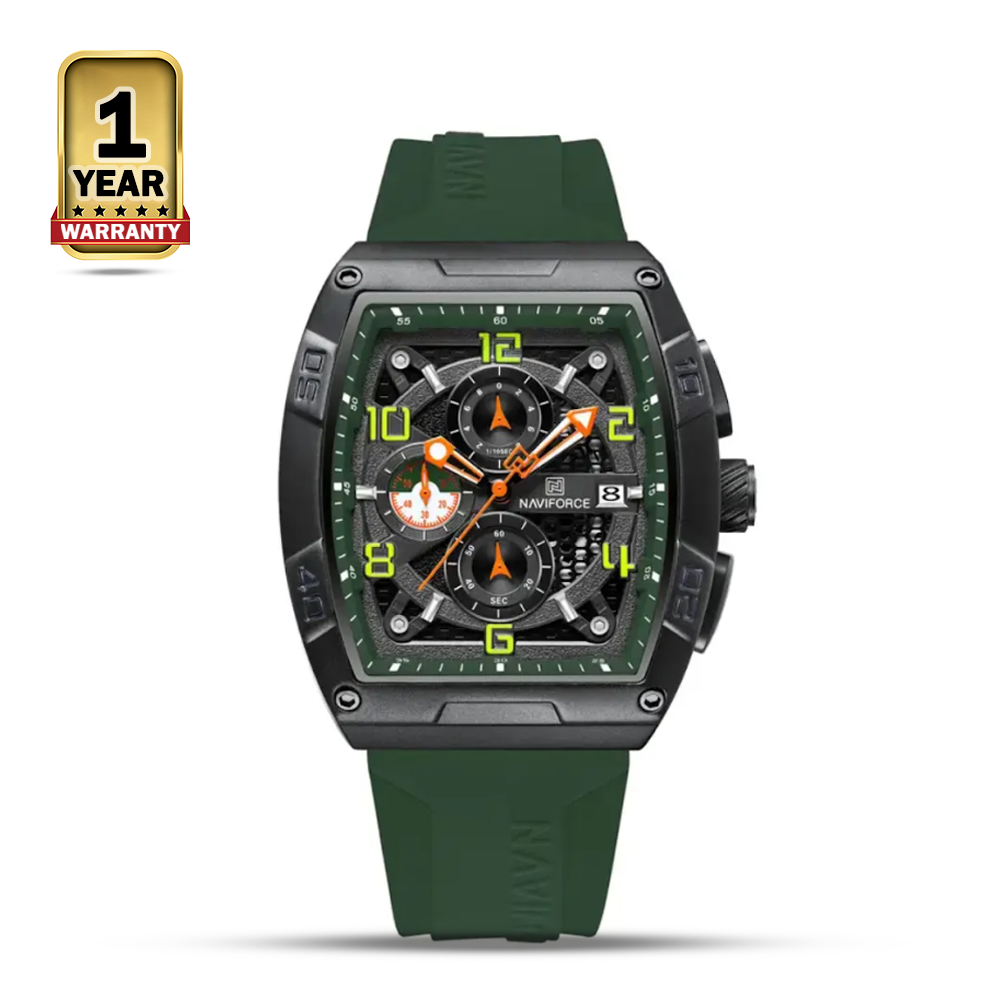 NAVIFORCE 8052 Silicone Sports Chronograph Military Watch For Men - Green Black