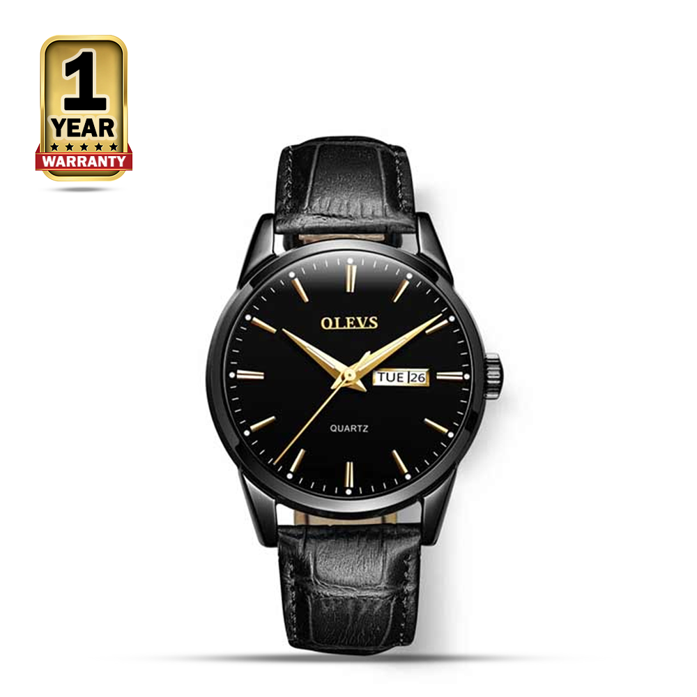 Olevs 6898 PU Leather Wrist Watch For Men - Black