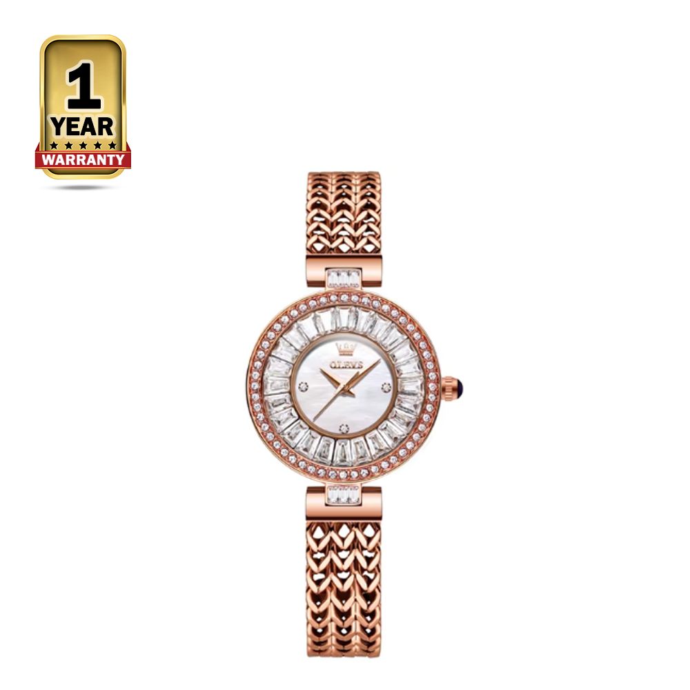 Olevs 9959 Stainless Steel Analog Wrist Watch For Women - Golden and White