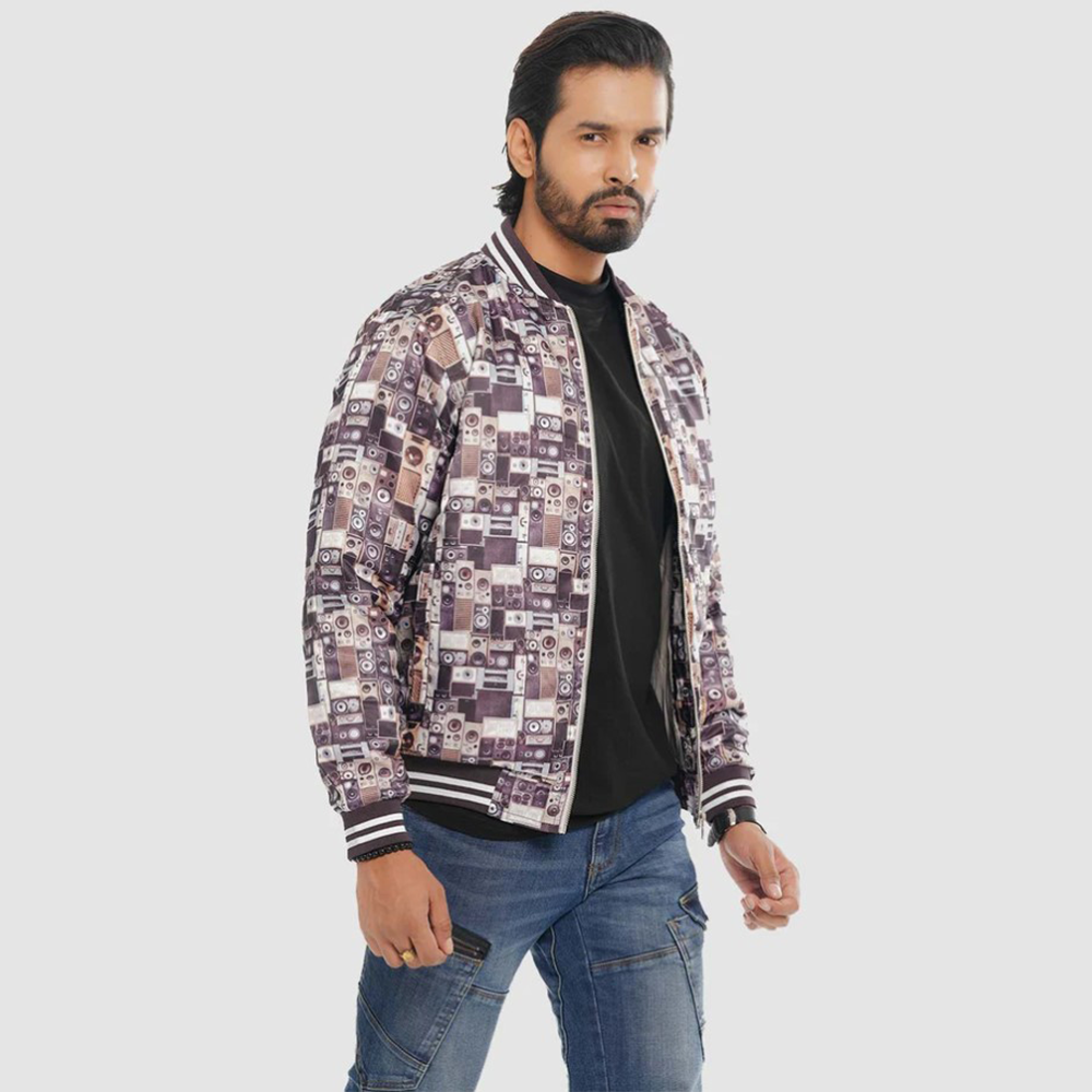 Taffeta Casual Bomber Jacket For Men - Dove Gray