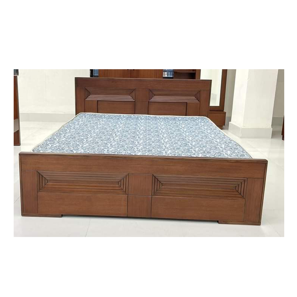 Oak Veneer Process Wood Double Bed - 5 x 7 Feet - Brown - SDFB009